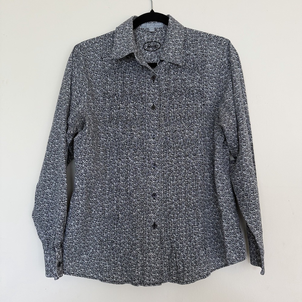 Foxcroft button up blouse womens 10 long sleeve dress shirt career dark academia